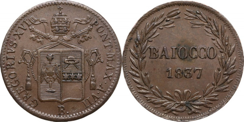 Roma. Gregorio XVI (1831-1846), Bartolomeo Alberto Cappellari. Baiocco 1837 A. V...