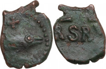 Salerno. Ruggero II (1105-1154). Follaro 1140-1154 (?). Bellizia 147; Travaini 1995 268; D'Andrea-Contreras (Normans) 173. AE. 1.44 g. 14.00 mm. R. Be...