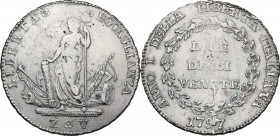Venezia. Governo Provvisorio (1797-1798). Dieci Lire Venete 1797, 2° tipo. CNI 3; Pag. 2; Mont. 3. AG. 28.56 g. 40.00 mm. RR. Consuete schiacciature e...