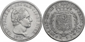 Carlo Felice (1821-1831). Lira 1827 Genova. Pag. 114; MIR (Savoia) 1038g. AG. 18.00 mm. Perizia Manfredini (BB+). BB+.