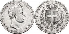Carlo Alberto (1831-1849). 5 lire 1837 Torino. Pag. 242; MIR (Savoia) 1047q. AG. 37.00 mm. R. qBB/BB.