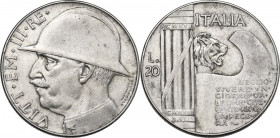 Vittorio Emanuele III (1900-1943). 20 lire 1928 A. VI. Pag. 680; MIR (Savoia) 1129. AG. 35.50 mm. NC. qBB.