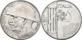 Vittorio Emanuele III (1900-1943). 20 lire 1928 A. VI. Pag. 680; MIR (Savoia) 1129. AG. 35.50 mm. Graffi. qBB.