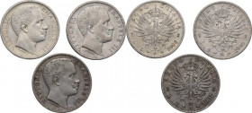 Vittorio Emanuele III (1900-1943). Lotto di tre (3) monete da 2 lire: 1902, 1905, 1907. AG.