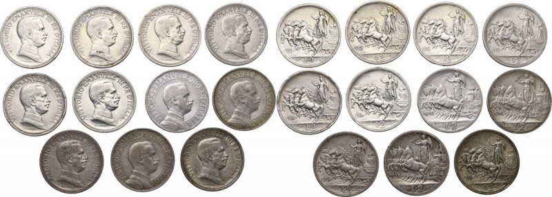 Vittorio Emanuele III (1900-1943). Lotto di undici (11) monete da 2 lire: 1912 (...