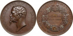 Vittorio Emanuele II (1820-1878). Medaglia 1855 per la visita del sovrano in Inghilterra. D/ VICTOR EMMANUEL KING OF SARDINIA. Busto a sinistra. R/ TO...