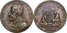 Clemente IX (1667-1669), Giulio Girolamo Rospigliosi. Medaglia annuale, A. I. D/ CLEMENS IX PONT MAX ANNO I. Busto a sinistra con camauro, mozzetta e ...