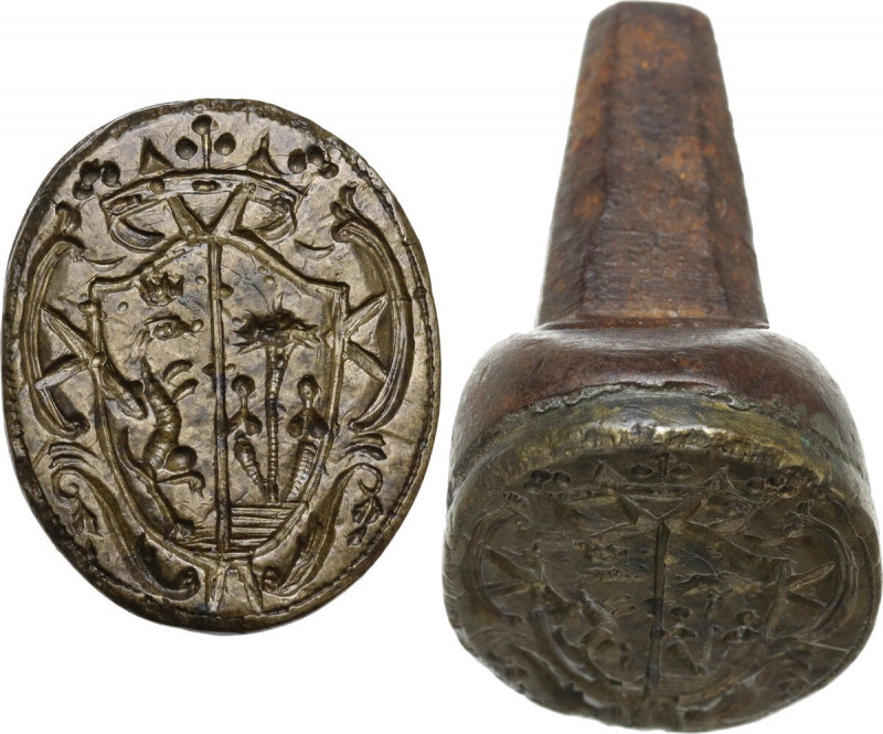 Sigillo XVI sec. di famiglia nobile non identificata. D/ Scudo coronato e partit...