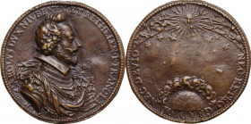 Carlo I Gonzaga Nevers (1627-1637). Medaglia 1608. D/ CAROLVS DVX NIVERNEN ET RETHELEN P FRANCIAE. Busto corazzato a destra, sotto il taglio, G. DVPRE...