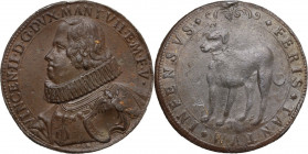 Vincenzo II Gonzaga (1626-1627), duca di Mantova. Medaglia al tipo del ducatone 1627. D/ VINCEN II D G DVX MANT VII E M F V. Busto a sinistra in armat...