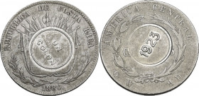 Costa Rica. Colon, 1923. San Jose Mint. KM-164. Counterstamp placed upon a Costa Rica 50 Centimos 1880. AR. 12.47 g. 30.50 mm. VF.