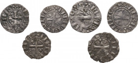 France. Henri II of Champagne (1181-1197). Lot of three (3) denier, troyes mint. One Thibaut II example. BI.