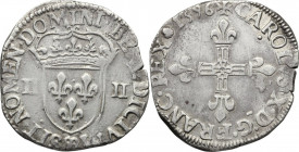 France. Charles X (1589-1590). 1/4 d'ecu 1596. Duplessy 1177. AR. 9.40 g. 28.00 mm. Good VF.