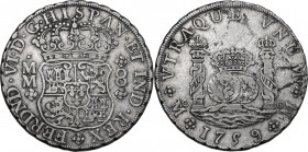 Mexico. Ferdinand VI (1746-1759). 8 reales 1759 M-M/Mo-Mo. KM 104.2; AC 495. AR. 26.83 g. 38.00 mm. Good VF.