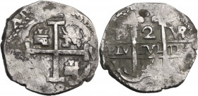 Peru'. Carlos II (1665-1700). 2 reales 1688, double date, Lima mint. Cf. Cal. 651a. AR. 6.00 g. 23.00 mm. R. Good VF.