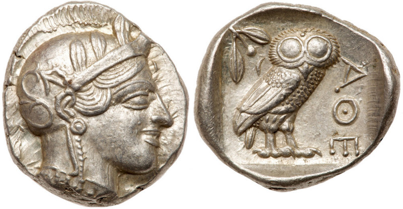 Attica, Athens. Silver Tetradrachm (17.21 g), ca. 454-404 BC. Helmeted head of A...