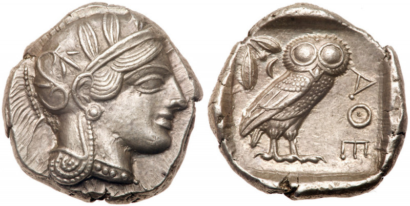 Attica, Athens. Silver Tetradrachm (17.21 g), ca. 454-404 BC. Helmeted head of A...