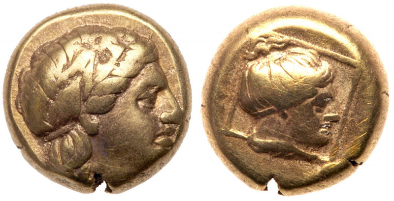 Lesbos, Mytilene. Electrum Hekte (2.55 g), ca. 377-326 BC. Laureate head of Apol...