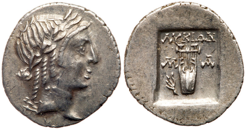 Lycian League, Masikytes. Silver Hemidrachm (1.64 g), After 18 BC. Laureate head...