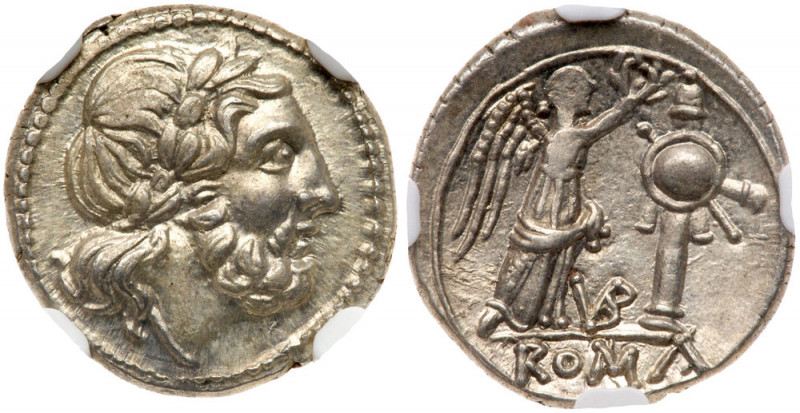 Anonymous. Silver Victoriatus (3.29 g), ca. 211-208 BC. VB series. Uncertain min...