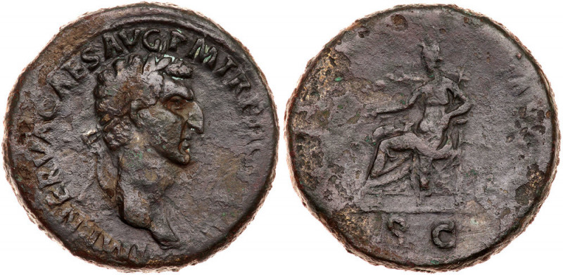 Nerva, AD 96-98. AE Sestertius (26.88g) Fine. Minted at Rome, AD 96. Laureate he...