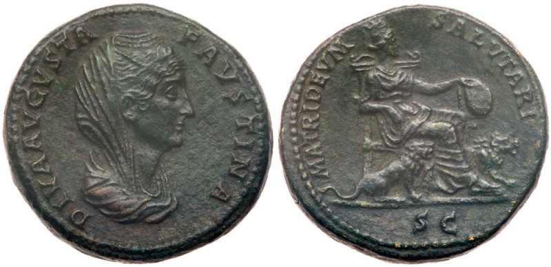 Diva Faustina I. &AElig; Sestertius (25.78 g), died AD 140/1. Rome, under Antoni...