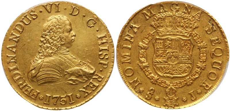 Chile. 8 Escudos, 1751-So J. Fr-5; KM-3; Calico-824. Ferdinand VI, 1746-1760. Sm...