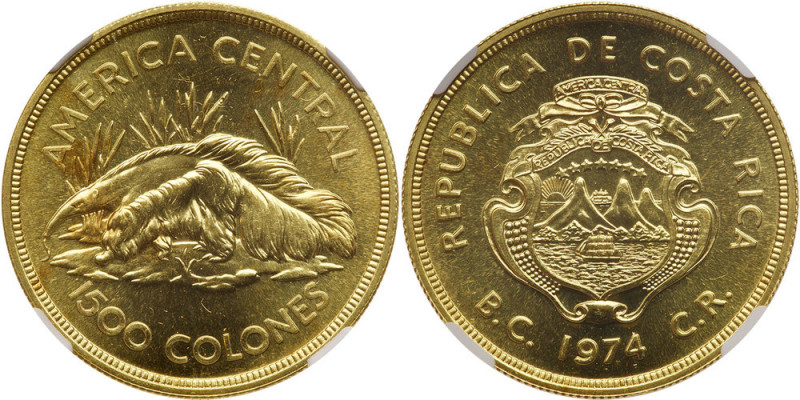 Costa Rica. 1500 Colones, 1974. Fr-28; KM-202. Weight 0.9675 ounce. Conservation...