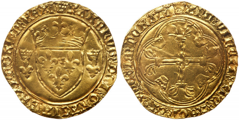 France. Ecu d'or neuf a la couronne, ND. Fr-307. Charles VII, 1422-1461. Crowned...