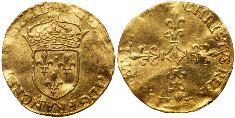 France. Ecu d'or, 1562-A (Paris). Fr-378; Dup-1057; Sb4904:NER=5. 3.35g. Charles...