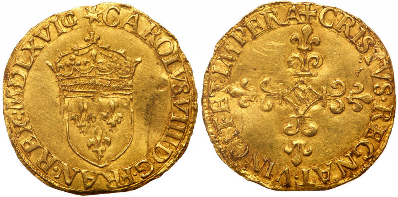 France. Ecu d'or, 1566-& (Aix). Fr-378; Dup-1057; Sb-4904;NER=2 for all '&' Aix ...