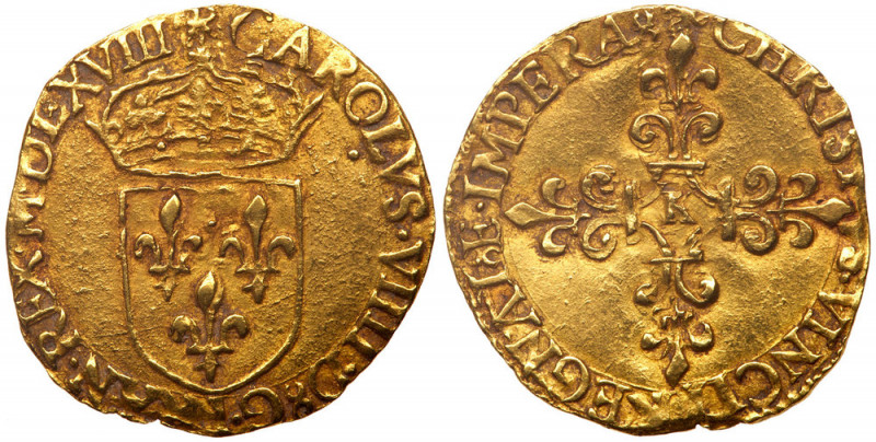 France. Ecu d'or, 1568-K (Bordeaux). Fr-378; Dup-1057; Sb-4904;NER=0. 3.33g. Cha...