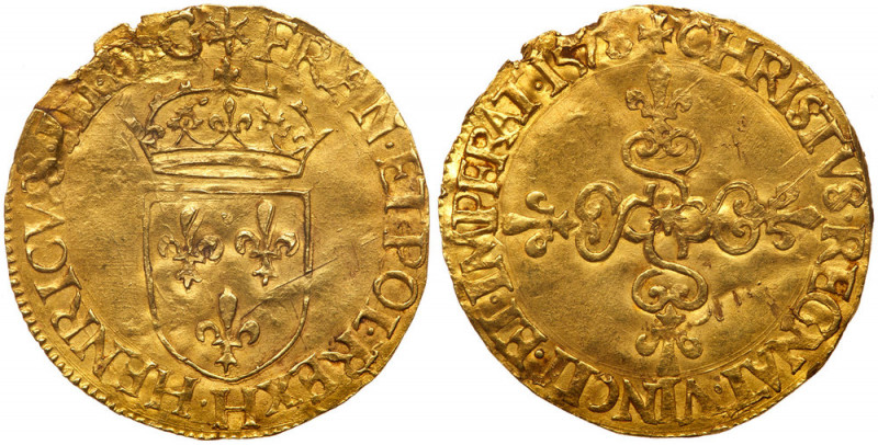 France. Ecu d'or, 1578-H (La Rochelle). Fr-386; Sb-4932;NER=1. Type 3, R8 Sun re...