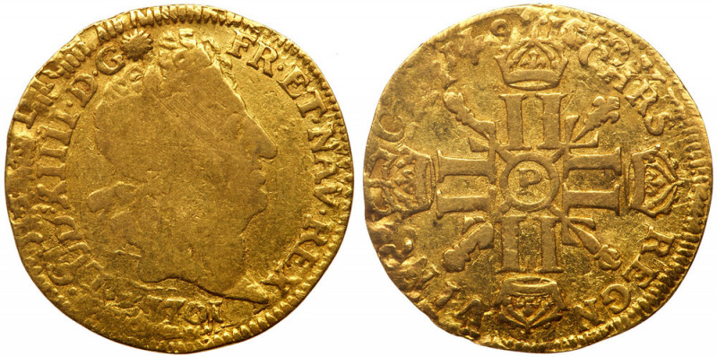 France. &frac12; Louis d'or aux 8 L et aux insignes, 1701-P (Dijon). Fr-437; Gad...