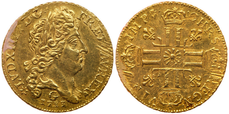 France. Louis d'or au soleil, 1713-G (Poitiers). Fr-444; Gad-256; KM-390.6. Loui...