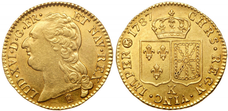 France. Louis d'or au buste nu, 1787-K (Bordeaux). Fr-475; Gad-361; KM-591.8. Lo...