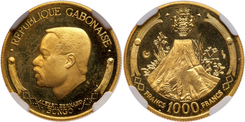 Gabon. 1000 Francs, 1969. Fr-9; KM-6. Weight 0.1013 ounce. President Bongo, head...