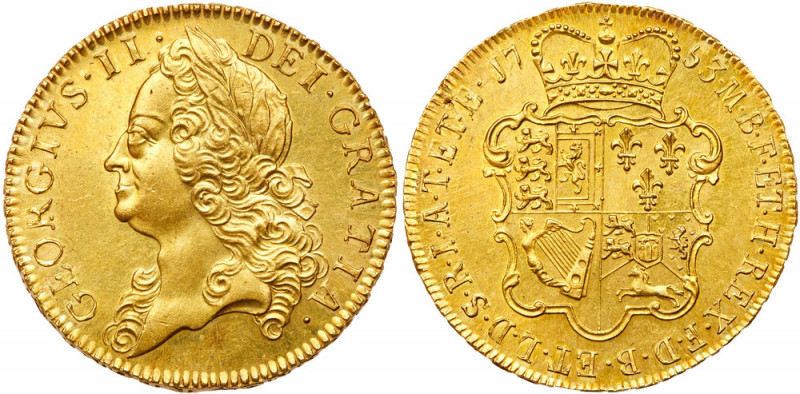 Great Britain. 5 Guineas, 1753. S.3666; Fr-334; KM-586.2. George II, 1727-1760. ...