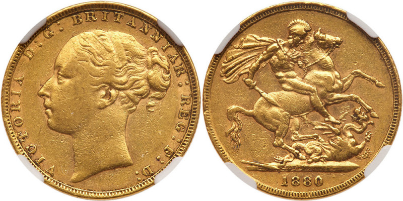 Great Britain. Sovereign, 1880. S.3856C; Fr-388; KM-752. Weight 0.2355 ounce. No...