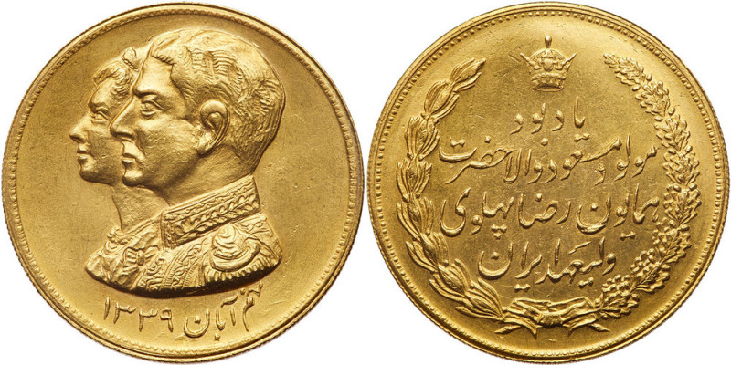 Iran. Gold Medal, SH1339 (1960). Weight 32.14 grams. 37 mm. Milled edge. Mohamed...