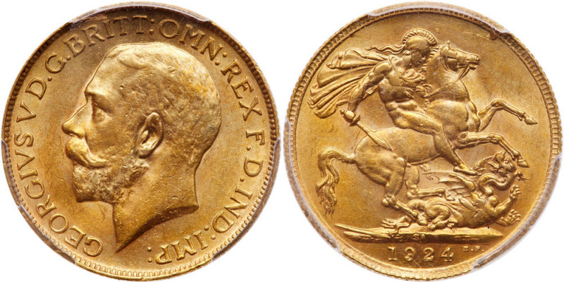 South Africa. Sovereign, 1924-SA. S.4004; Fr-5; KM-21. George V. Pretoria mint. ...