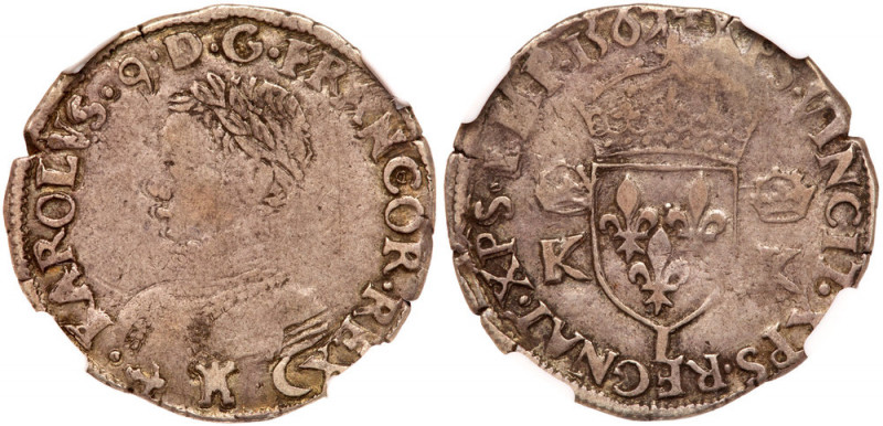 France. Teston, 1567-L (Bayonne). Ciani-1359. 9.48g. Charles IX. Laureate and cu...