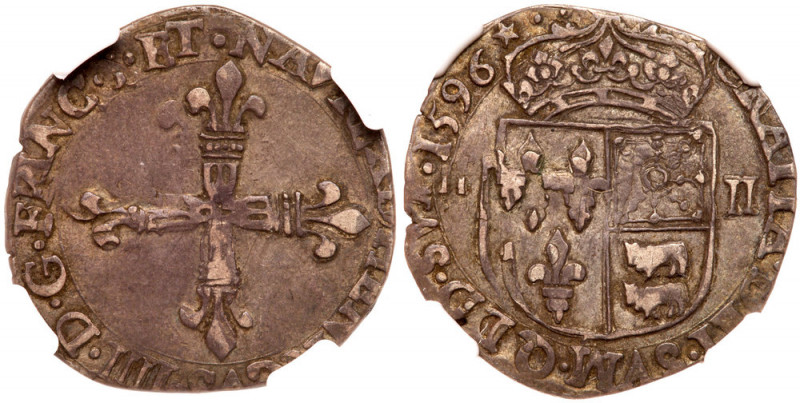 France. &frac14; Ecu de Bearn, 1596. Ciani-1520. 8.01g. Henri IV, 1589-1610. Cro...