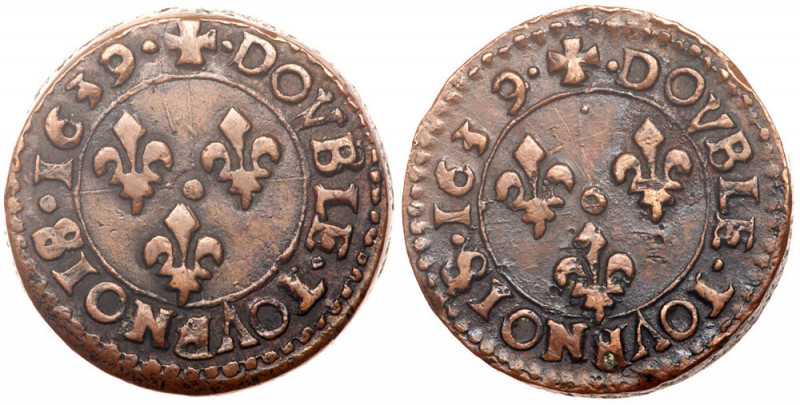 France. Piedfort Double Tournoise, 1639. As KM-86. Louis XIII. Three lilies. Ext...