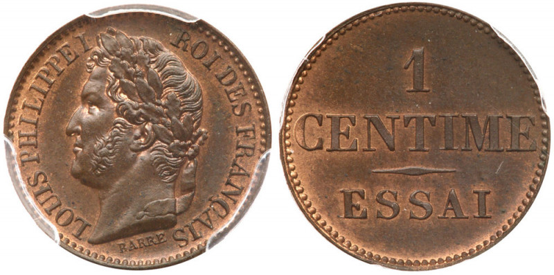 France. Pattern 1 Centime (1840). Gad-80; Maz-1114. Bronze. By Barre. Louis Phil...