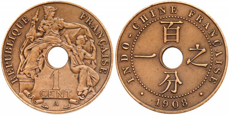 French Cochinchina. Pattern Piedfort 1 Centime, 1908-A. KM-P2 (KM-12.1); Lec-64....