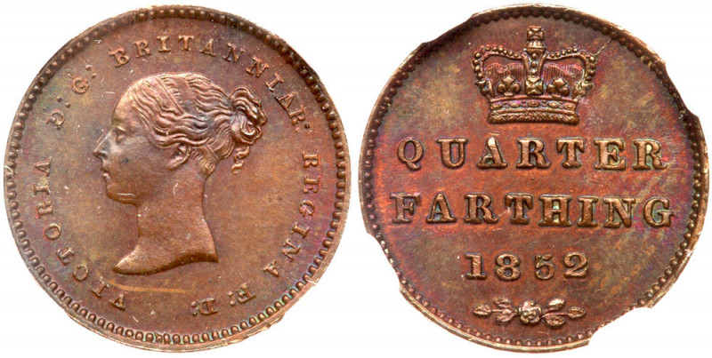 Great Britain. &frac14; Farthing, 1852. S-3953; KM-737. Victoria. NGC graded MS-...