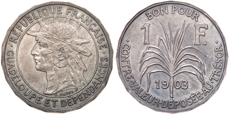 Guadeloupe. Silver Franc Essai (Pattern), 1903. KM-E4; Lec-55. Paris mint. Pop 1...