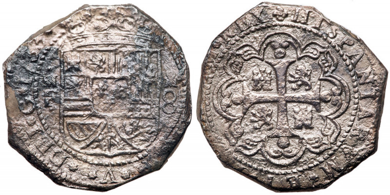 Mexico. Klippe Cob 8 Reales, 1733-Mo MF. KM-48. 24.17 grams. Philip V. Full date...