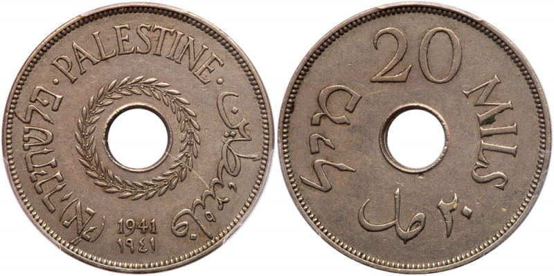 Palestine. 20 Mils, 1941. KM-5. Pop 7; 32 finer at PCGS. A hint of tone and well...